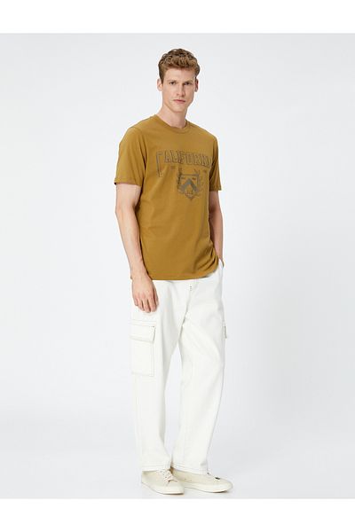 Koton College T-shirt με στάμπα με λαιμόκοψη, κοντό μανίκι, βαμβακερό