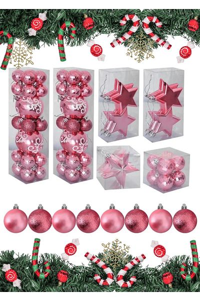Beezzle Top Rose Colored 72 Pieces Christmas Pine Tree Ornament Set - Premium Santa Decoratu