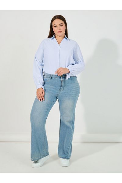 Styli Plus Size Striped Relaxed Fit Shirt with Tie-Cuff Sleeves
