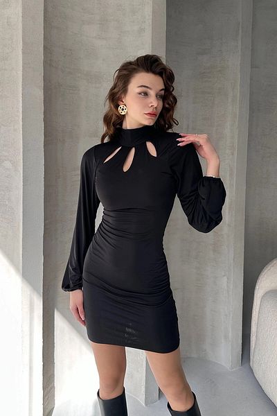 bacc Rochie mini neagră cu guler sărut pentru femei Bcdf- 242133