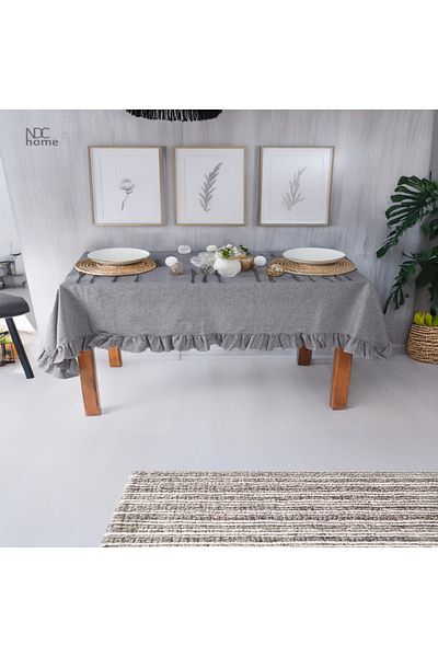 NDC HOME Τραπεζομάντηλο Γκρι Ανθρακί Λινό Ruffle