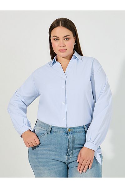 Styli Plus Size Striped Relaxed Fit Shirt with Tie-Cuff Sleeves