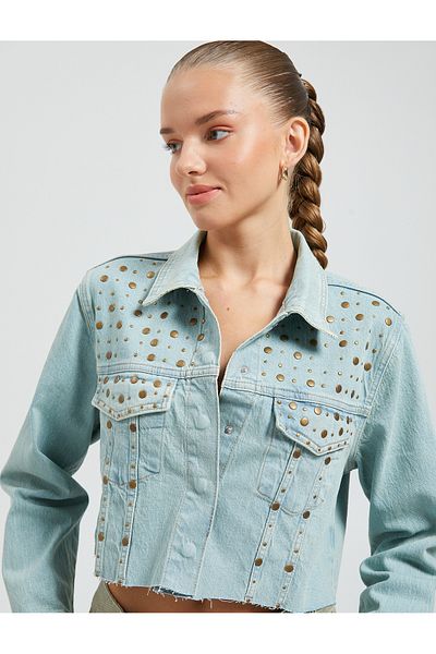 Koton Jachetă de denim decupată din capse de bumbac, cu clapetă, buzunare duble