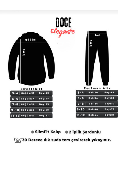 DOCE ELEGANTE COOL BASKILI ÇOCUK EŞOFMAN TAKIMI