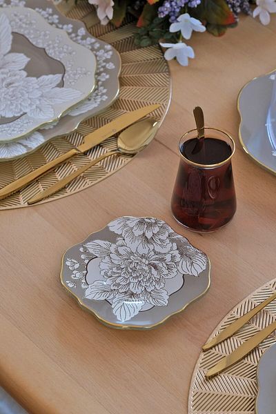 Glore Belize Gold Gilded Glass Tea Plate Set for 6 People