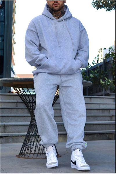 Duples 3 Yarn Unisex Hooded Tracksuit Set 100% Cotton