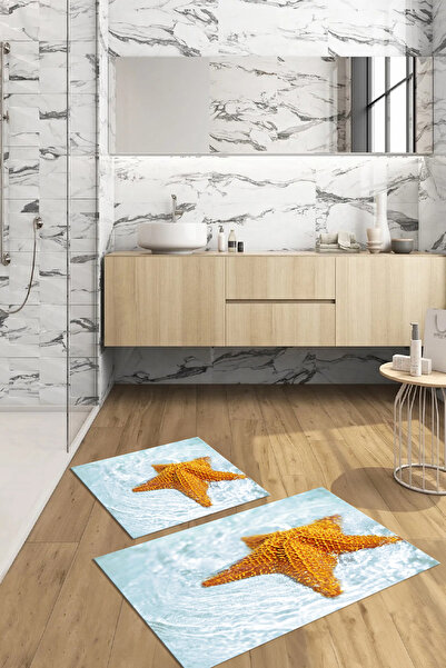 Viyana Home 3D Printed Non-Slip Base Washable Bath Mat 2-Piece Toilet Set Carpet