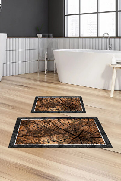 Viyana Home Ψηφιακή εμπριμέ αντιολισθητική βάση που πλένεται, χαλάκι μπάνιου, σετ 2 τεμαχίων για τουαλέτα