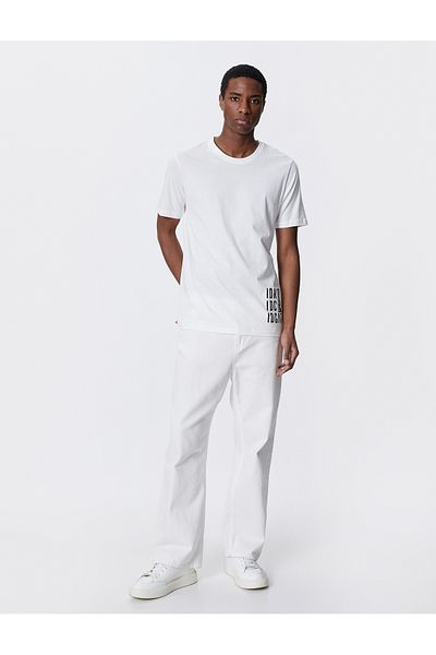Koton T-Shirt με στάμπα σλόγκαν Slim Fit Crew Neck Βαμβακερό