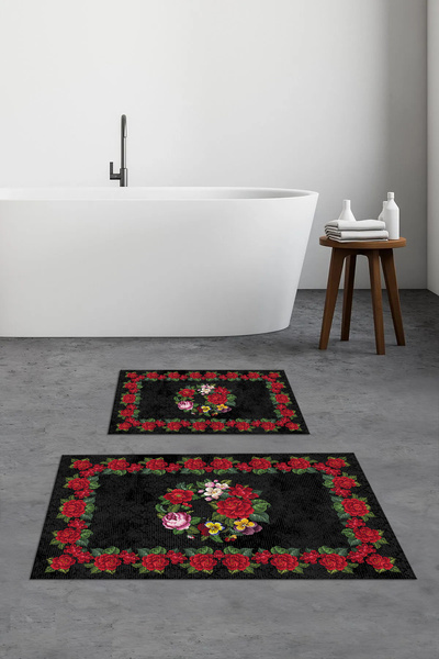 Viyana Home Digital Printed Non-Slip Base Washable Bath Mat 2-Piece Toilet Set Carpet