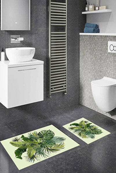 Viyana Home Ψηφιακό αντιολισθητικό πλενόμενο λουλουδάτο χαλάκι μπάνιου 2 τεμαχίων Σετ τουαλέτας