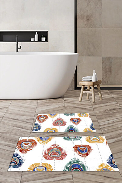 Viyana Home Ψηφιακή εμπριμέ αντιολισθητική βάση που πλένεται, χαλάκι μπάνιου, σετ 2 τεμαχίων για τουαλέτα