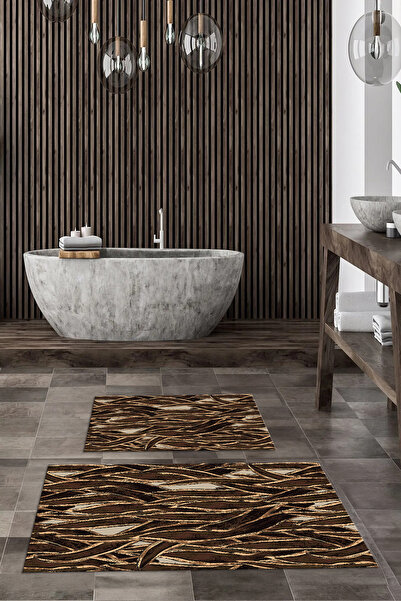 Viyana Home Ψηφιακή εμπριμέ αντιολισθητική βάση που πλένεται, χαλάκι μπάνιου, σετ 2 τεμαχίων για τουαλέτα