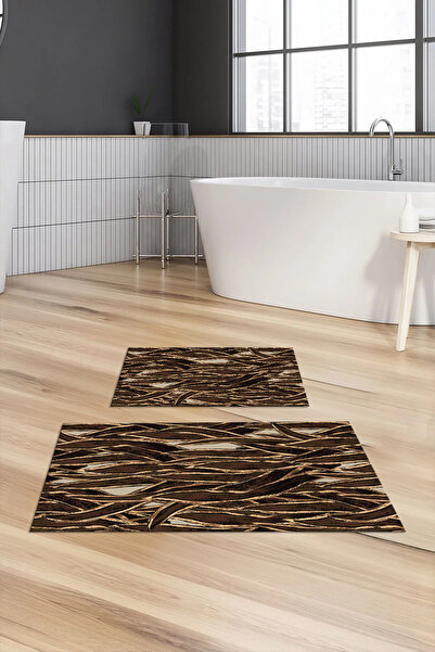 Viyana Home Ψηφιακή εμπριμέ αντιολισθητική βάση που πλένεται, χαλάκι μπάνιου, σετ 2 τεμαχίων για τουαλέτα