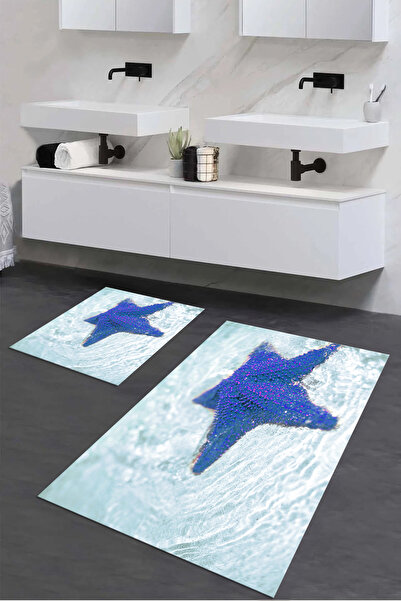 Viyana Home Τρισδιάστατη τυπωμένη αντιολισθητική βάση που πλένεται, χαλάκι μπάνιου, σετ 2 τεμαχίων για τουαλέτα