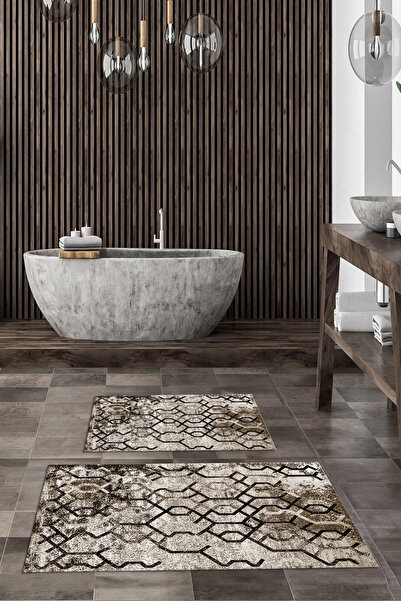 Viyana Home Ψηφιακή εμπριμέ αντιολισθητική βάση που πλένεται, χαλάκι μπάνιου, σετ 2 τεμαχίων για τουαλέτα