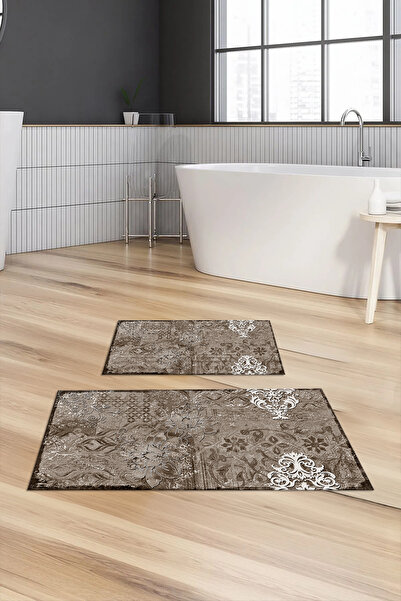 Viyana Home Ψηφιακή εμπριμέ αντιολισθητική βάση που πλένεται, χαλάκι μπάνιου, σετ 2 τεμαχίων για τουαλέτα