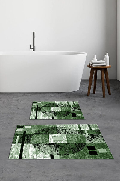 Viyana Home Ψηφιακή εμπριμέ αντιολισθητική βάση που πλένεται, χαλάκι μπάνιου, σετ 2 τεμαχίων για τουαλέτα