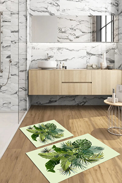 Viyana Home Ψηφιακό αντιολισθητικό πλενόμενο λουλουδάτο χαλάκι μπάνιου 2 τεμαχίων Σετ τουαλέτας