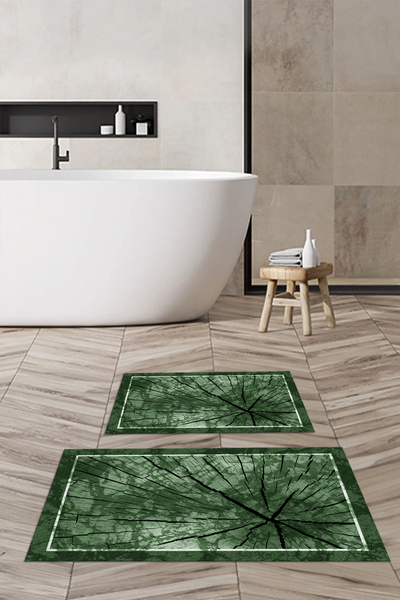 Viyana Home Ψηφιακή εμπριμέ αντιολισθητική βάση που πλένεται, χαλάκι μπάνιου, σετ 2 τεμαχίων για τουαλέτα