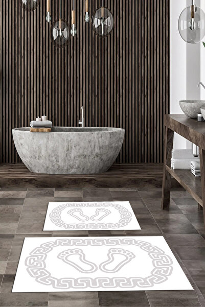 Viyana Home Ψηφιακό αντιολισθητικό χαλάκι μπάνιου με μοτίβο ποδιών που πλένεται, σετ 2 τεμαχίων για τουαλέτα