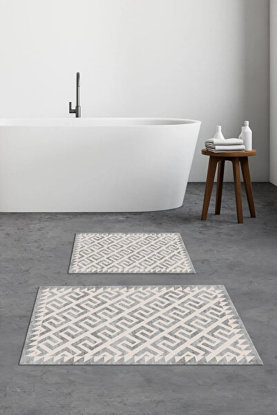 Viyana Home Ψηφιακή εμπριμέ αντιολισθητική βάση που πλένεται, χαλάκι μπάνιου, σετ 2 τεμαχίων για τουαλέτα