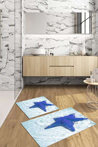 Viyana Home Τρισδιάστατη τυπωμένη αντιολισθητική βάση που πλένεται, χαλάκι μπάνιου, σετ 2 τεμαχίων για τουαλέτα