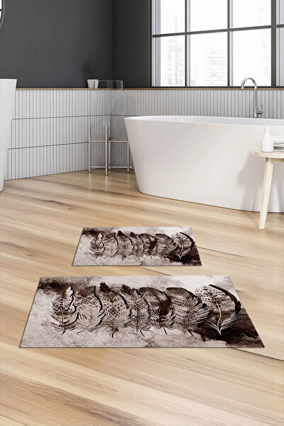 Viyana Home Ψηφιακό αντιολισθητικό πλενόμενο λουλουδάτο χαλάκι μπάνιου 2 τεμαχίων Σετ τουαλέτας