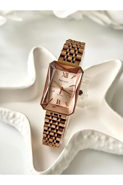 Ferrucci FERRUCCİ-(ROSE RENK) dikdörtgen kasa jübile kordon kadın kol saati
