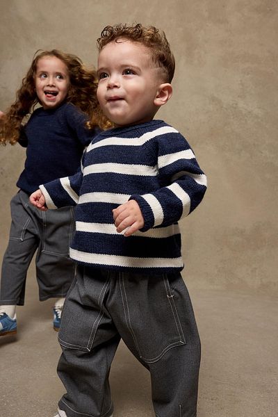Fahhar Kids Pulover din tricotaj cu dungi bleumarin