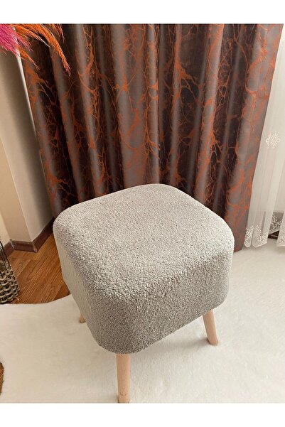 Bounteous Kare Kesim Ahşap Ayaklı Teddy Kumaş Dekoratif Gri Renk Puf