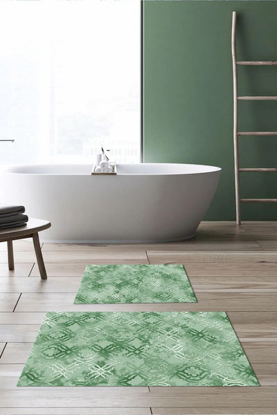 Viyana Home Ψηφιακή εμπριμέ αντιολισθητική βάση που πλένεται, χαλάκι μπάνιου, σετ 2 τεμαχίων για τουαλέτα