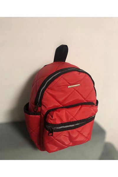 truvalıhelen Red Quilted Embroidered Leather Backpack