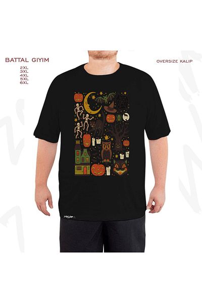 ZOKAWEAR Υπερμεγέθη Vintage Halloween Printed Battal (Bol) Mold Μαύρο T-Shirt