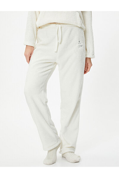 Koton Polar Pajama Bottoms Embroidered Straight Leg Elastic Waist