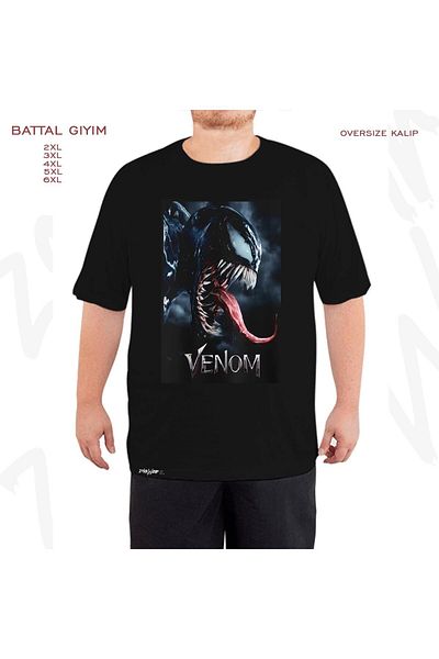 ZOKAWEAR Υπερμεγέθη αφίσα Venom με τυπωμένο μαύρο μπλουζάκι Battal (Bol) Mold