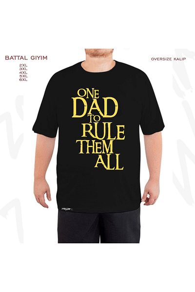 ZOKAWEAR Fantasy Printed - Μαύρο μπλουζάκι μεγάλου μεγέθους: "One Dad To Rule Them All"