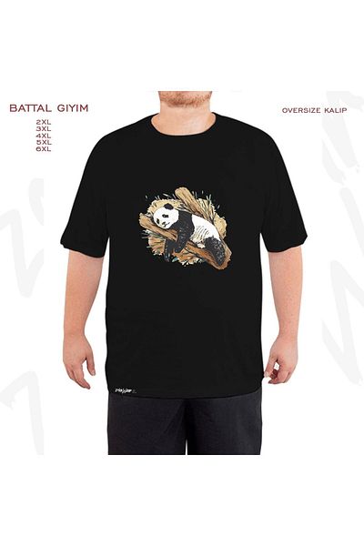 ZOKAWEAR Μαύρο μπλουζάκι Oversize Panda Sleepy Nature Forest με στάμπα μεγάλου μεγέθους
