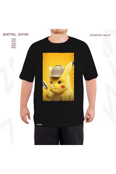 ZOKAWEAR Oversize Pokémon Detective Pikachu Printed Oversize (Bol) Mold Μαύρο T-Shirt