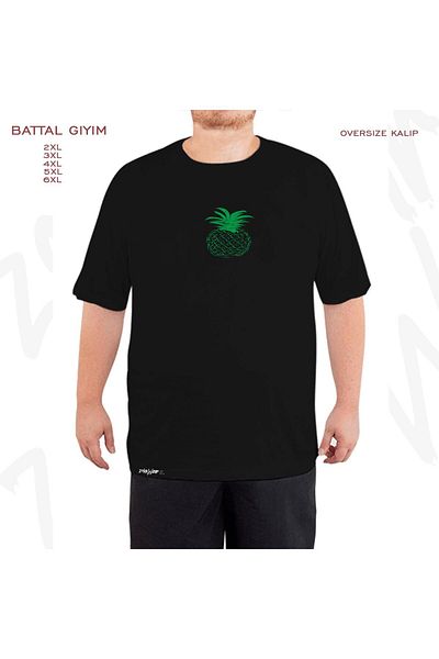 ZOKAWEAR Υπερμεγέθη ανανάς πράσινος ανανάς με στάμπα μεγάλου μεγέθους (πολύ) μαύρο μπλουζάκι