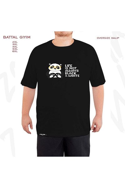 ZOKAWEAR Oversize Glasses Panda Printed Battal (Bol) Mold Μαύρο T-Shirt
