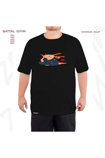 ZOKAWEAR Oversize Cute Axolotl Philosopher Printed (Bol) Mold Μαύρο T-Shirt