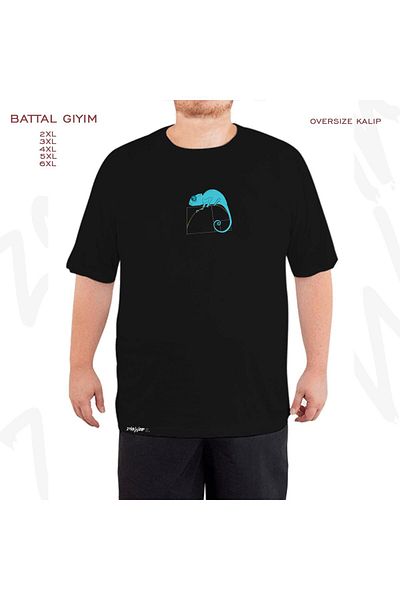 ZOKAWEAR Υπερμεγέθη Μαύρο T-Shirt Fibonacci Spiral Chameleon με στάμπα μεγάλου μεγέθους