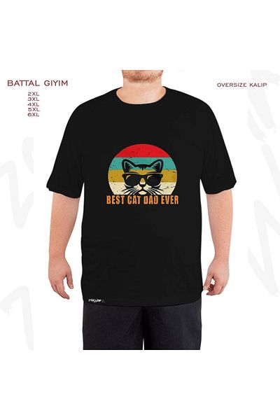 ZOKAWEAR Υπερμεγέθη Best Cat Dad Ever Cat Printed Battal (Bol) Μαύρο T-Shirt