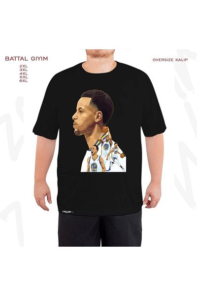 ZOKAWEAR Μαύρο μπλουζάκι μεγάλου μεγέθους Stephen Curry με στάμπα μπάσκετ