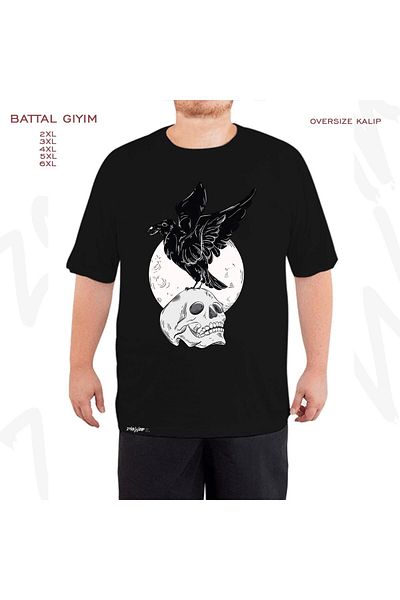 ZOKAWEAR Μαύρο μπλουζάκι Oversize Crow Moon Skull με στάμπα μεγάλου μεγέθους (Bol)