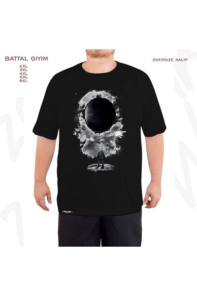 ZOKAWEAR Oversize Eclipse Printed Battal (Bol) Mold Μαύρο T-Shirt