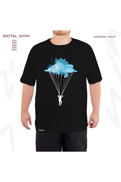 ZOKAWEAR Oversize Paragliding Paragliding v2 Μαύρο μπλουζάκι με στάμπα μεγάλου μεγέθους