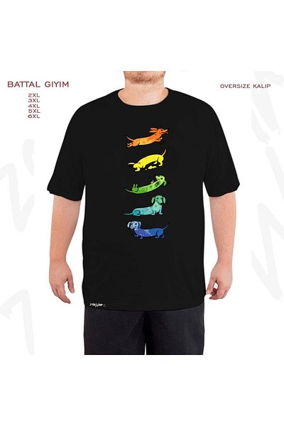 ZOKAWEAR Υπερμεγέθη Ακουαρέλα Dachshunds Printed Battal (Bol) Mold Μαύρο T-Shirt
