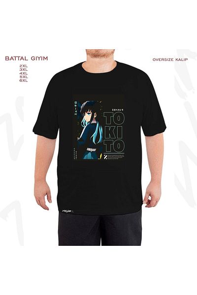 ZOKAWEAR Μαύρο μπλουζάκι Muichiro Tokito Demon Slayer με στάμπα μεγάλου μεγέθους